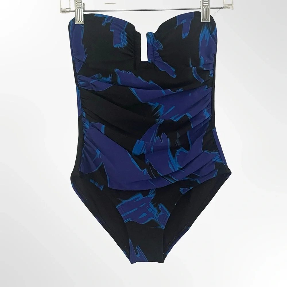 DKNY Black Swimsuit with Blue & Indigo Print size S NWT - Picture 2 of 5